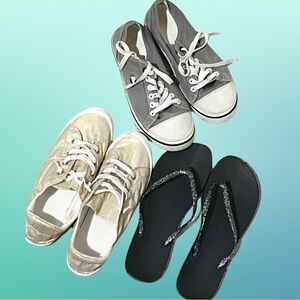 Lot Of 3 Women’s Size 10 Crocs Hover Lace Up/gold Slip On /flip Flop.